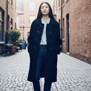 VTG GAP Y2K Womens XL Toggle Button Black Brushed Cotton Preppy Academia Coat